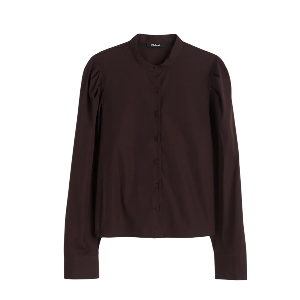 Madewell Puff-Sleeve Button-Up Shirt In Molasses